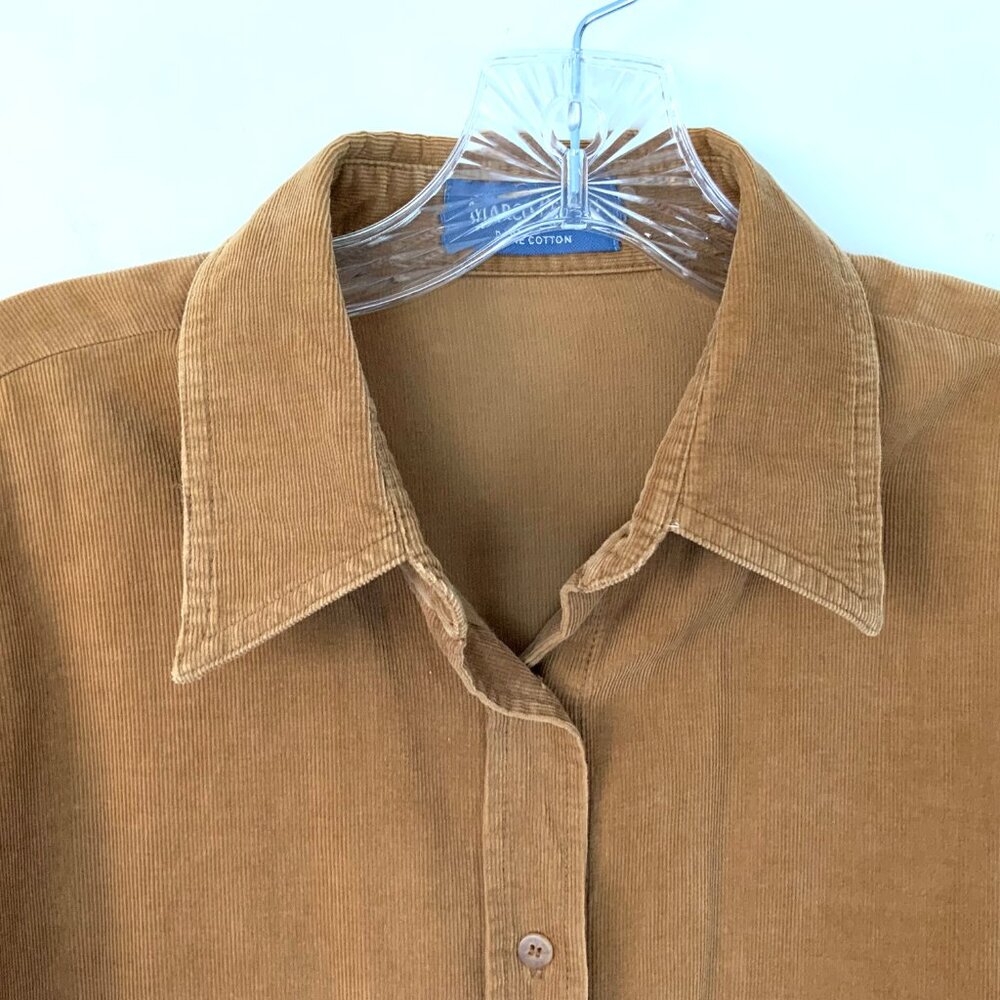 Vintage Marco Pecci Corduroy Cotton Button Up Shirt Caramel Brown Sz M - Picture 5 of 16